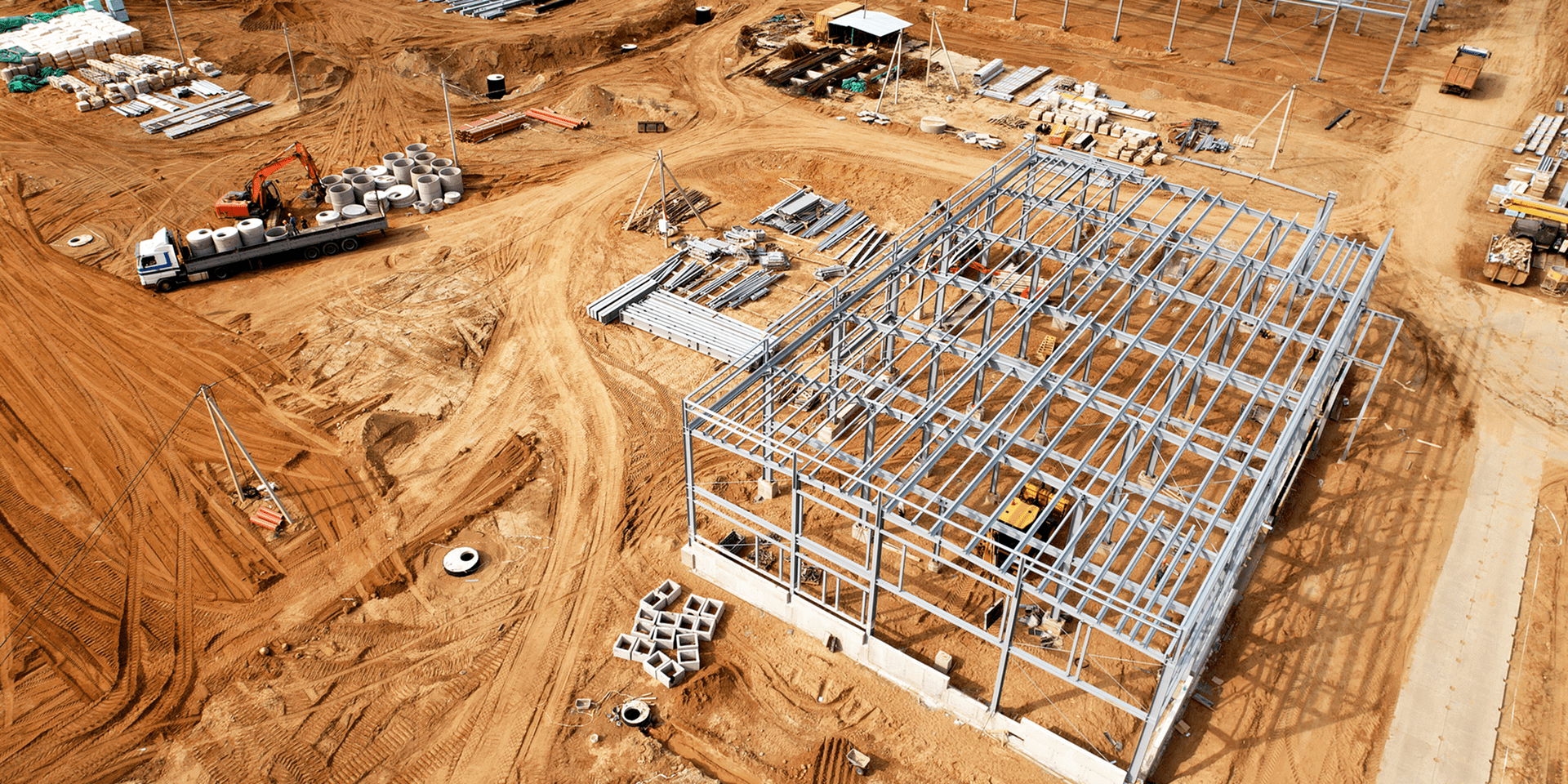 Aerial view of building construction site