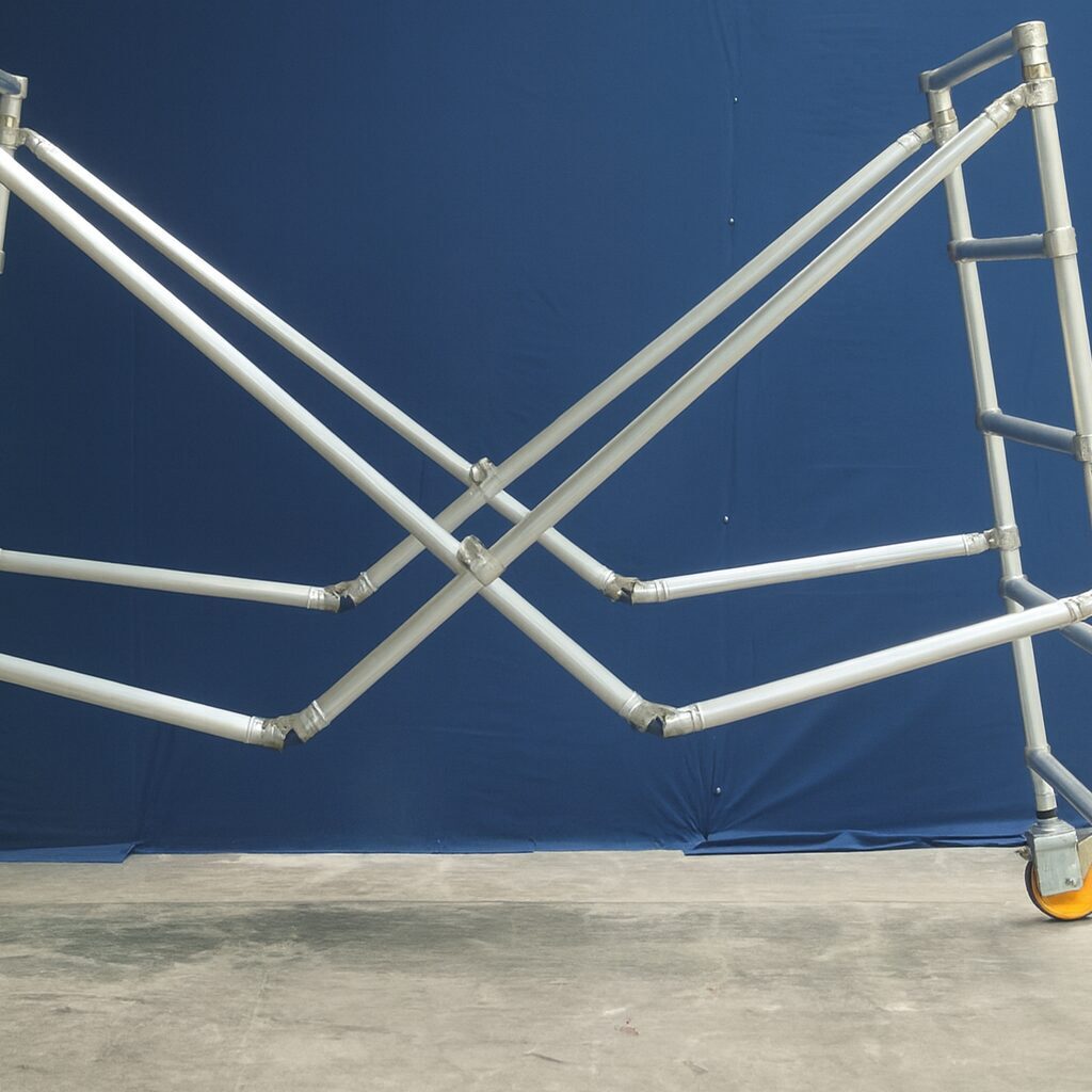 Modern white metal sculpture against a deep blue wall.